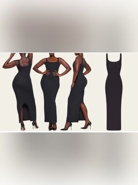 Skims Body Sculpting Classic Black Sleeveless Maxi Dress with Back Slit Size S